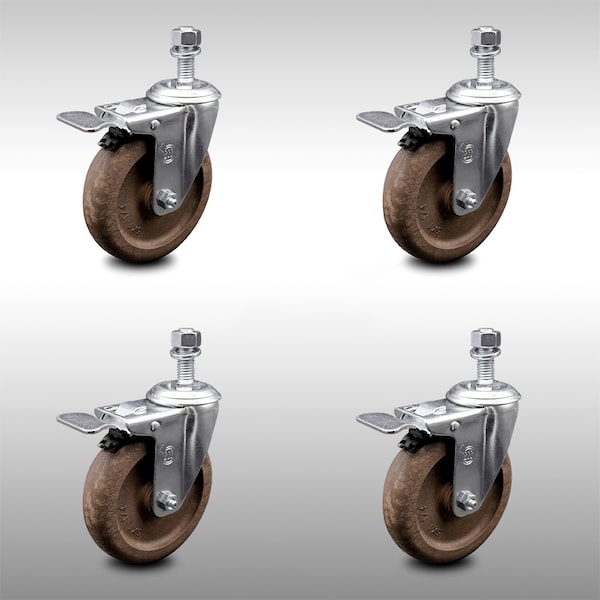 Service Caster 5 Inch SS High Temp Glass Filled Nylon 3/8 Inch Stem Caster Set Total Lock Brake SCC-SSTSTTL20S514-GFNSHT-381615-4 - main